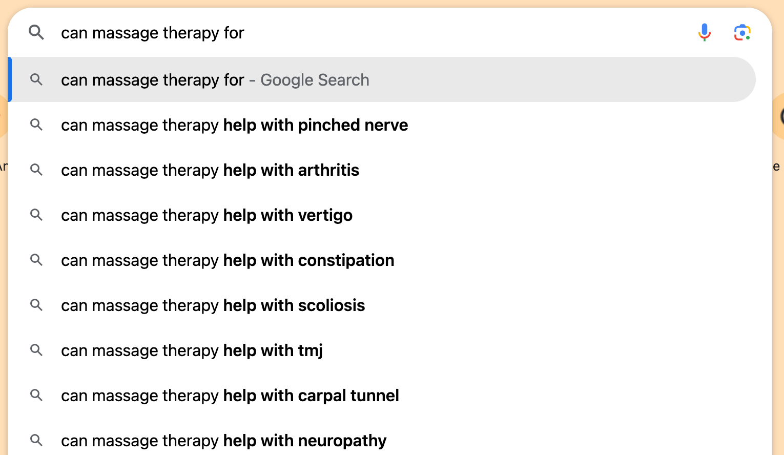 Google search bar drop down results