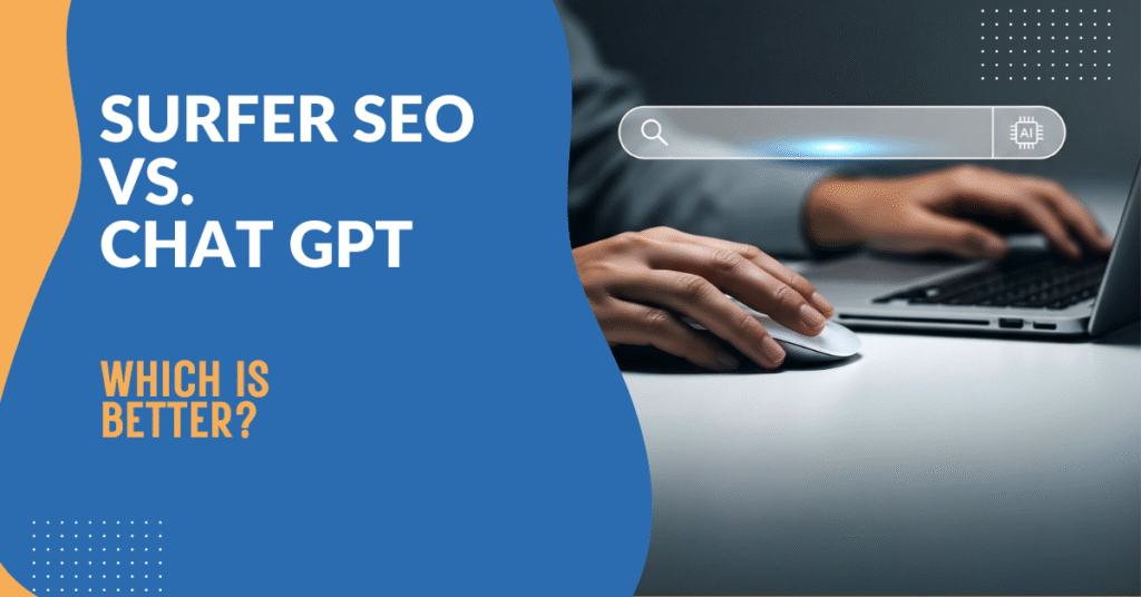 Surfer SEO vs ChatGPT concept image of hands on keyboard mouse with search bar